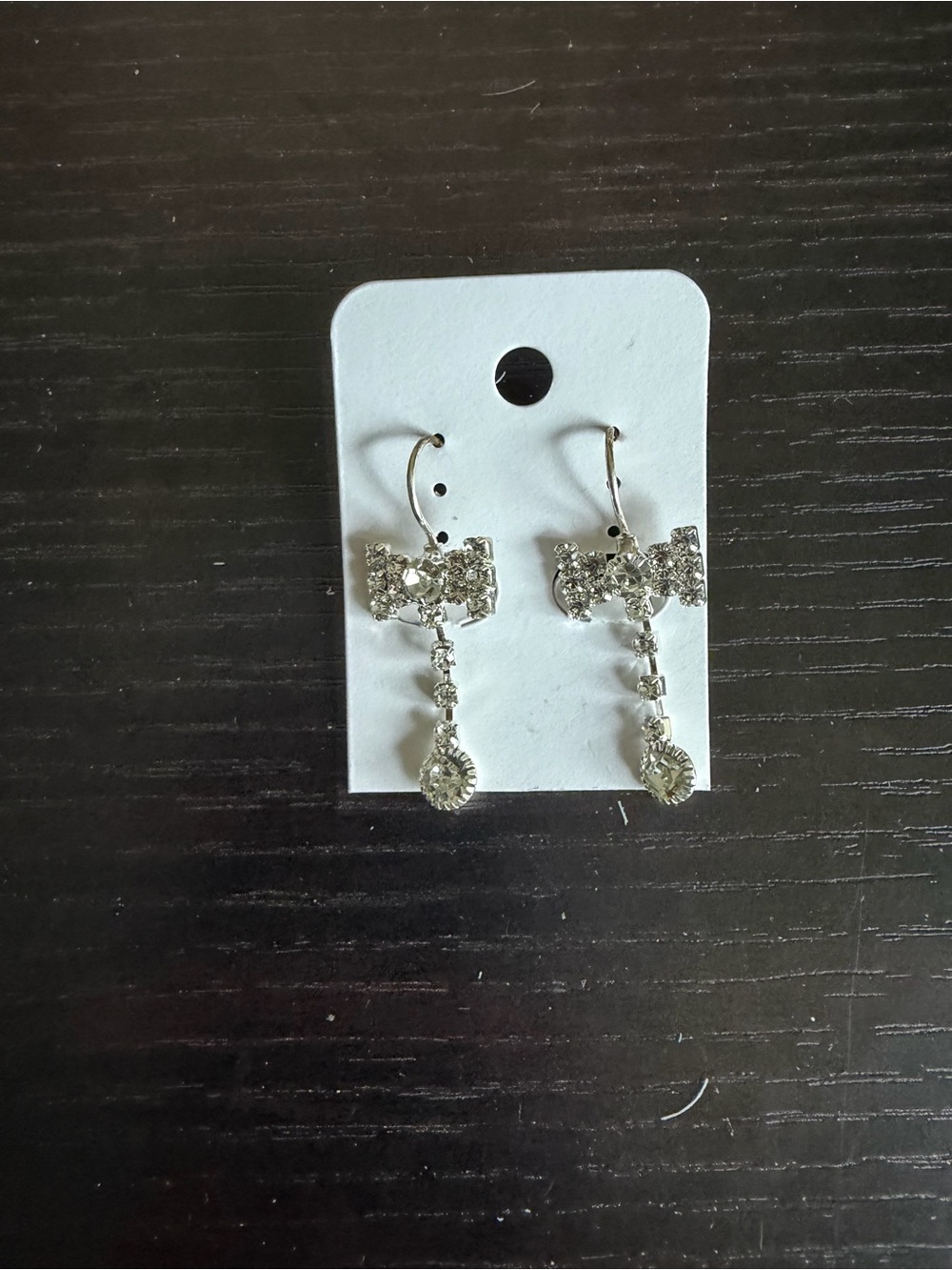Silver-tone Crystal Bow Drop Earrings